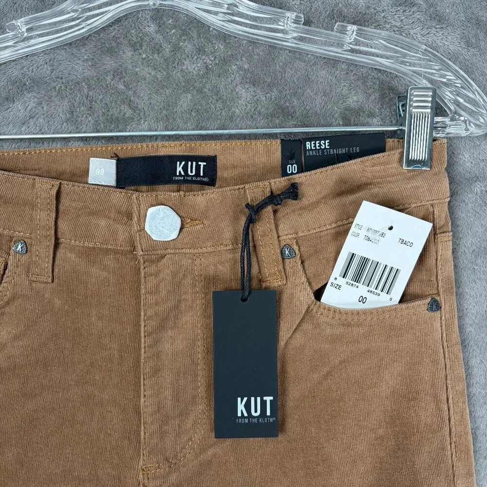 KUT From The Kloth Reese Ankle Straight Leg Pants Women’s 00 Brown Corduroy Y2k - Picture 4 of 7